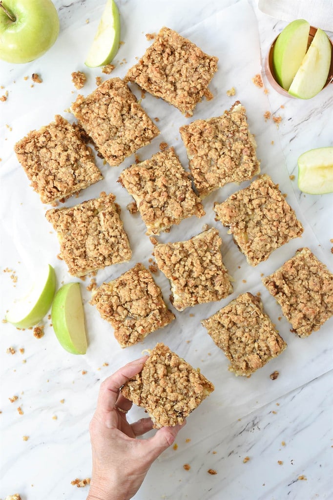 12 Sour Cream Apple Bars cut into squares