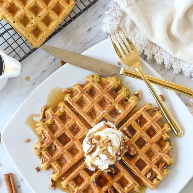 Pumpkin Belgian Waffles - Real Mom Kitchen - Recipes