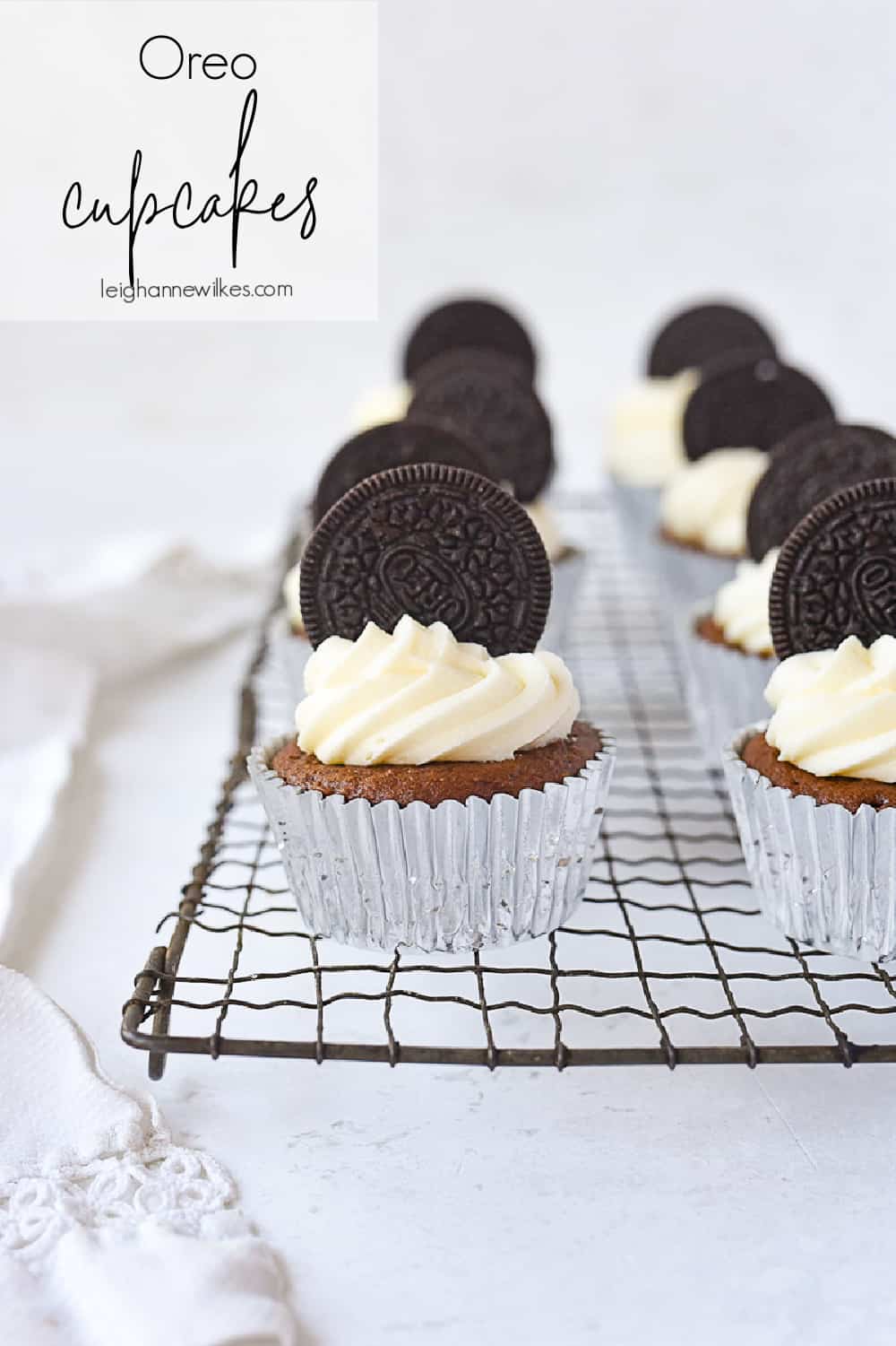 oreo cupcakes on a cooling rack