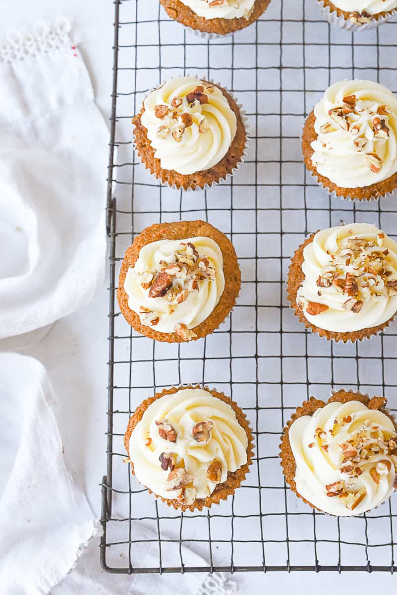 overhead shot of carrot cupcakes