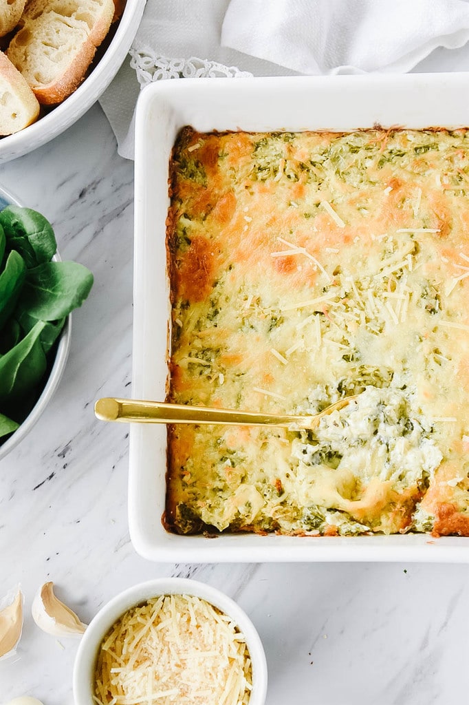 hot Spinach Artichoke Dip fresh from the oven 