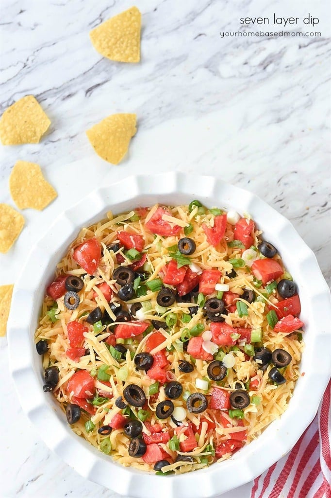 seven layer dip with tortilla chips