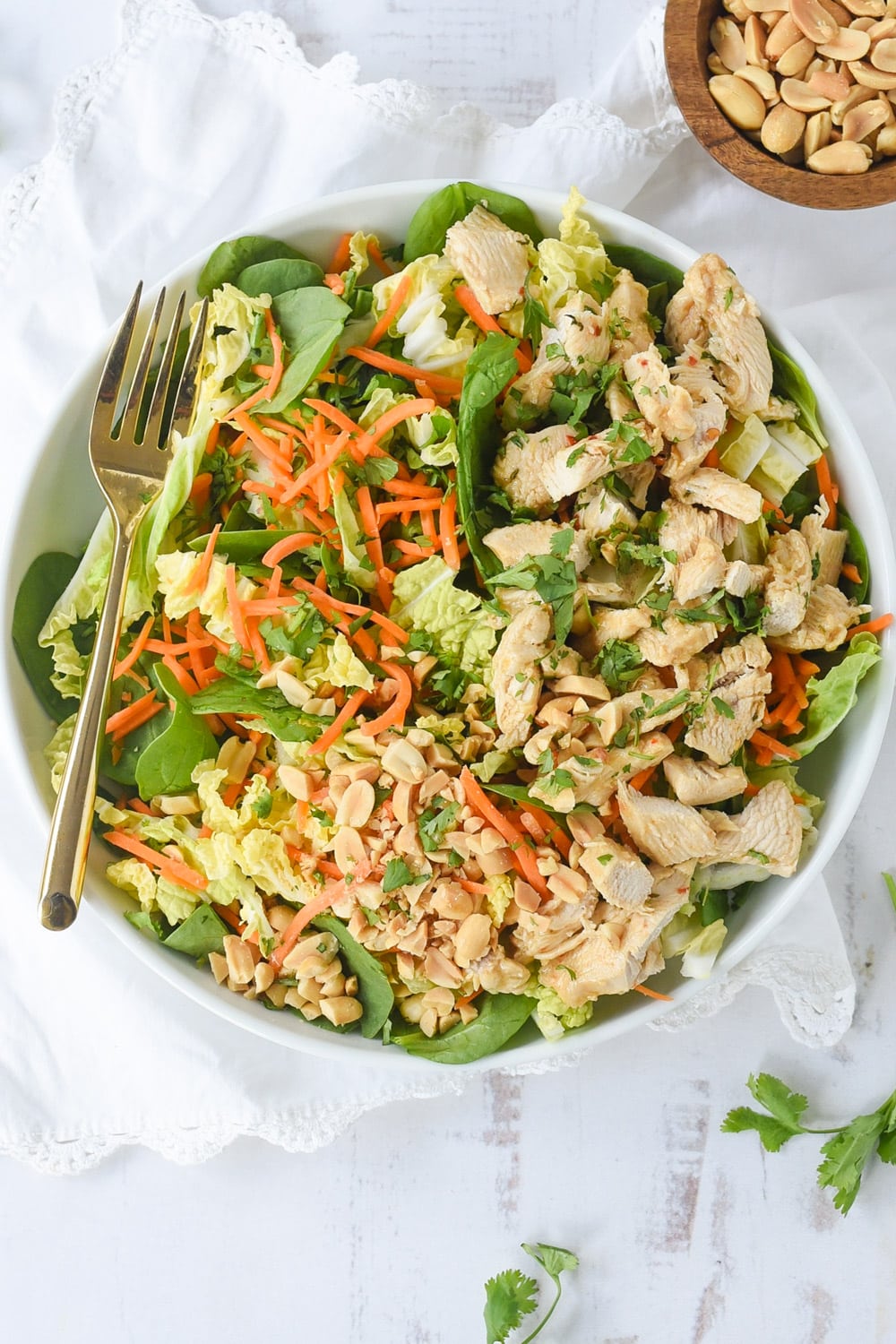 Crunchy Asian Chicken salad with a fork