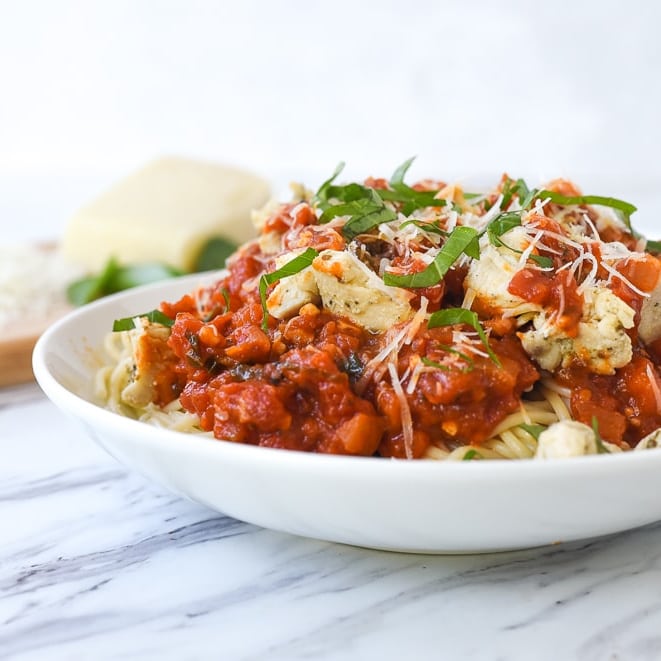 Chicken Spaghetti with Red Sauce | by Leigh Anne Wilkes