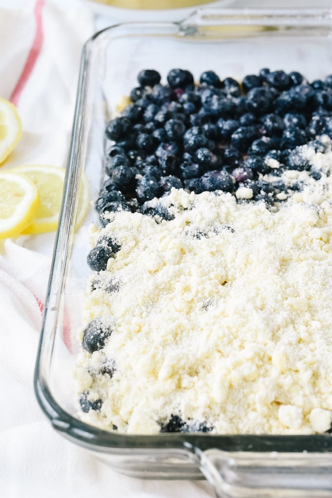 Making blueberry crumble bars