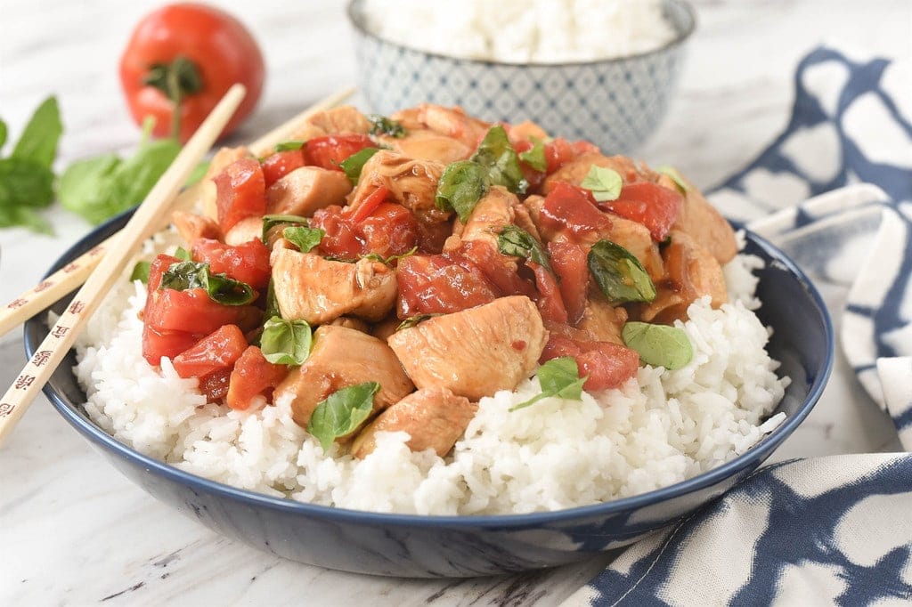 Thai Basil Chicken with tomatoes