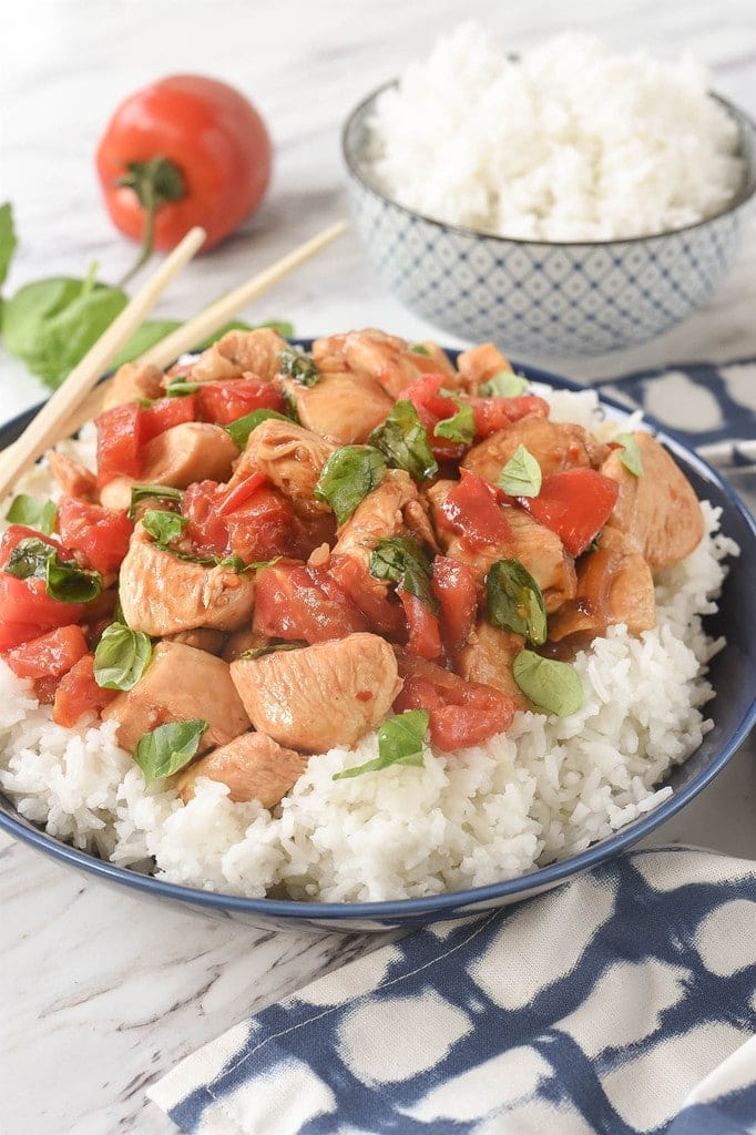 bowl of Thai Basil Chicken with over rice