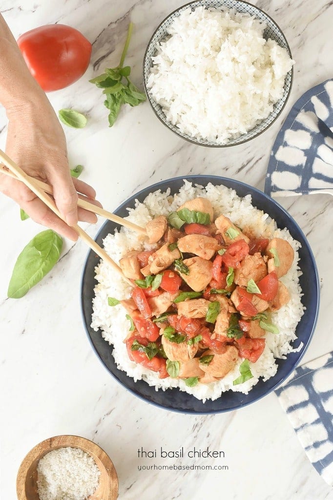 Thai Basil Chicken served over rice