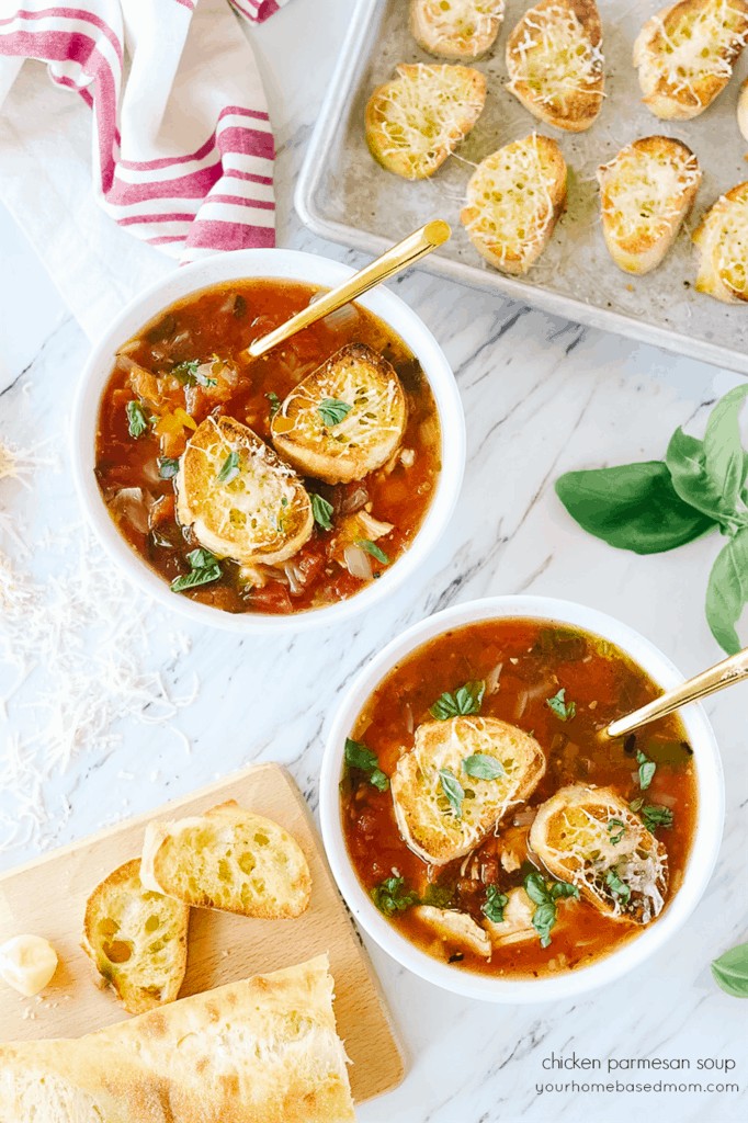 chicken parmesan soup in two bowls