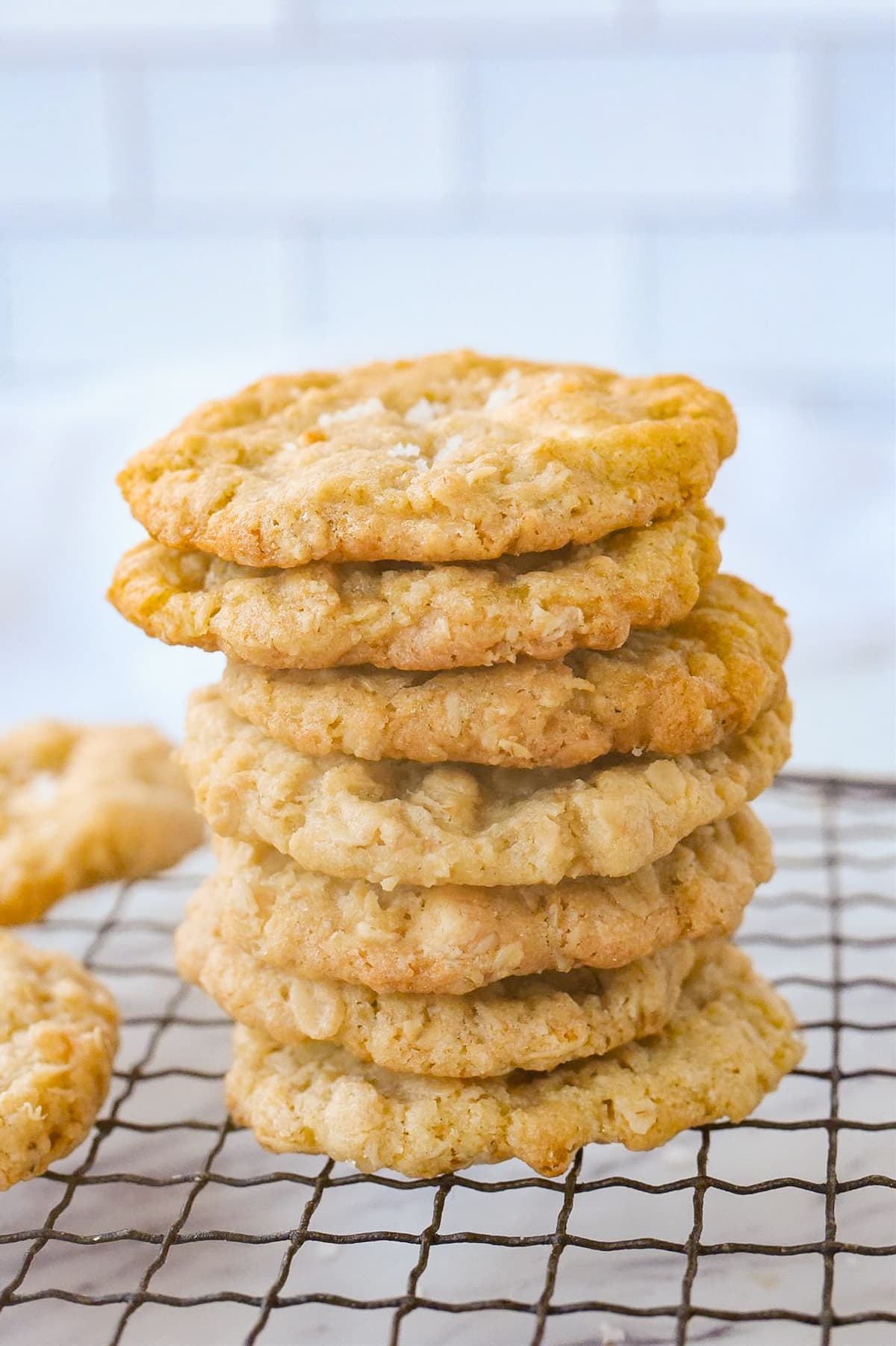 stack of oatmeal cookies on a cooling rack