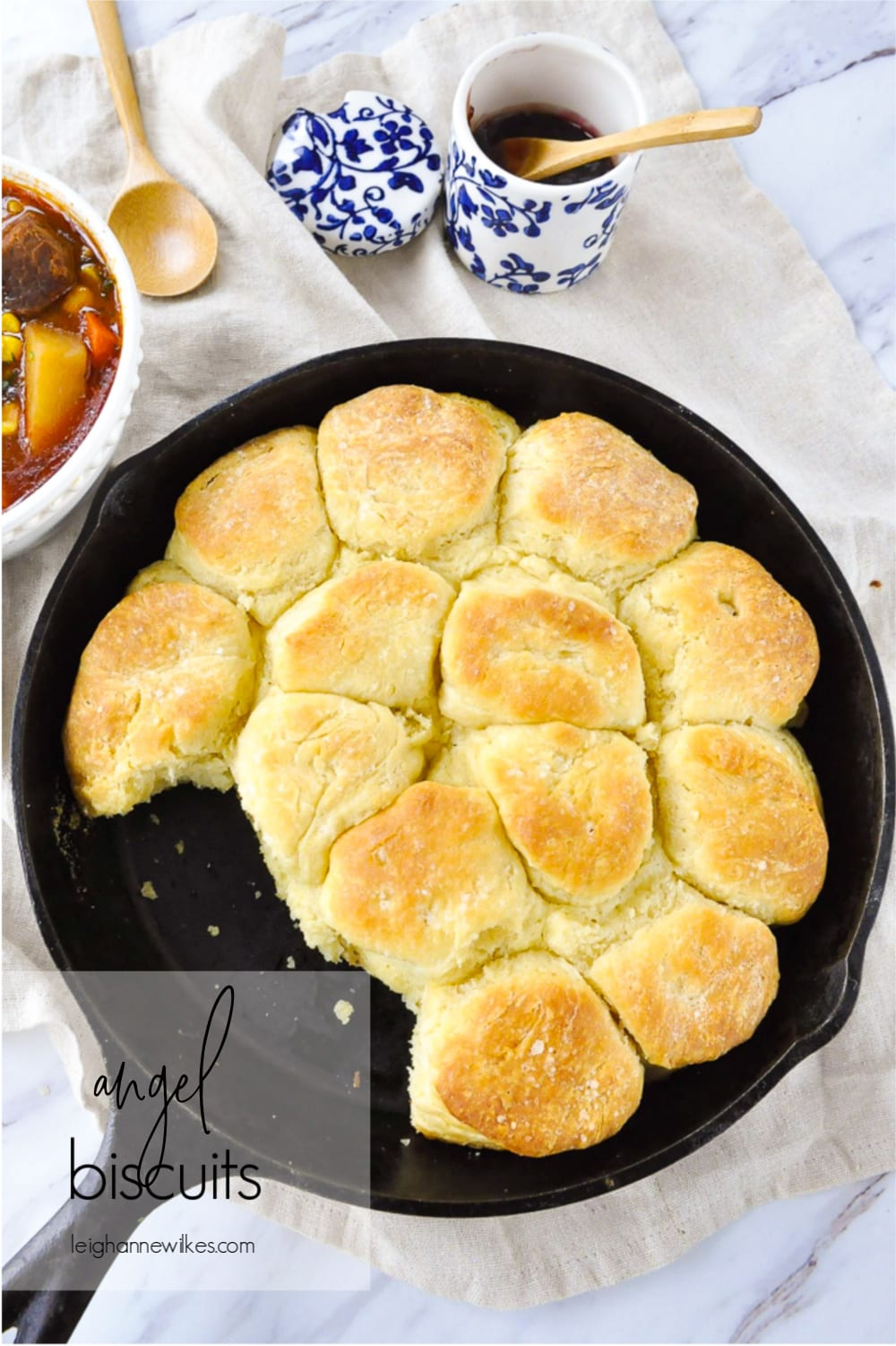 cast iron pan of biscuits