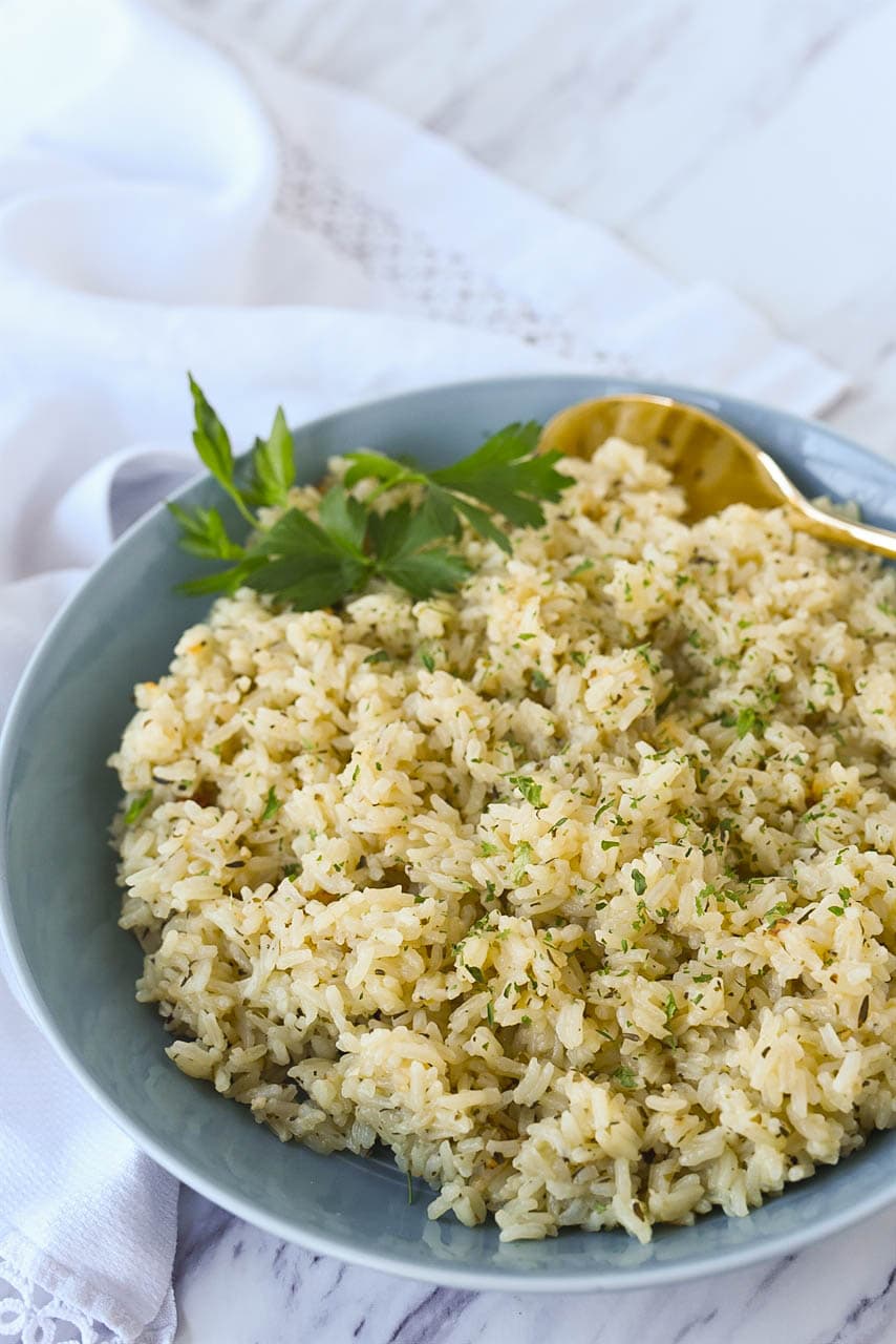 bowl of rice with a spoon in it