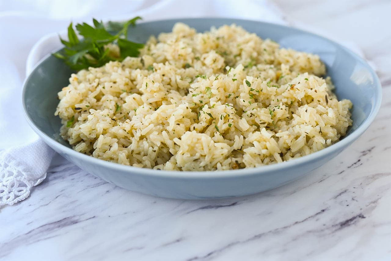 blue bowl of rice