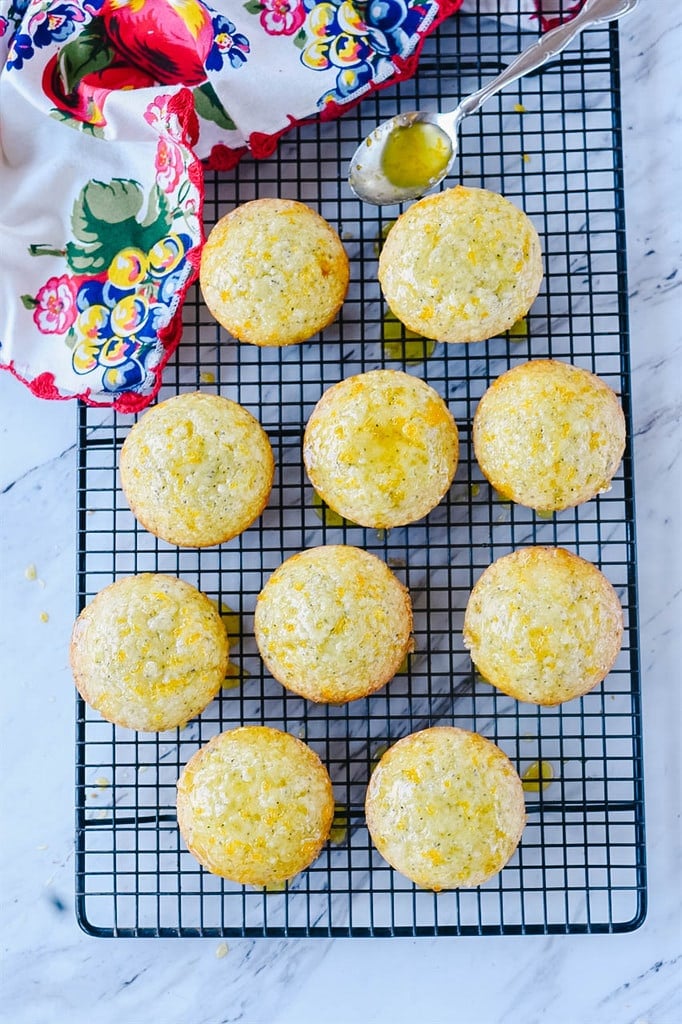 Poppy seed Muffins on a cooling rack