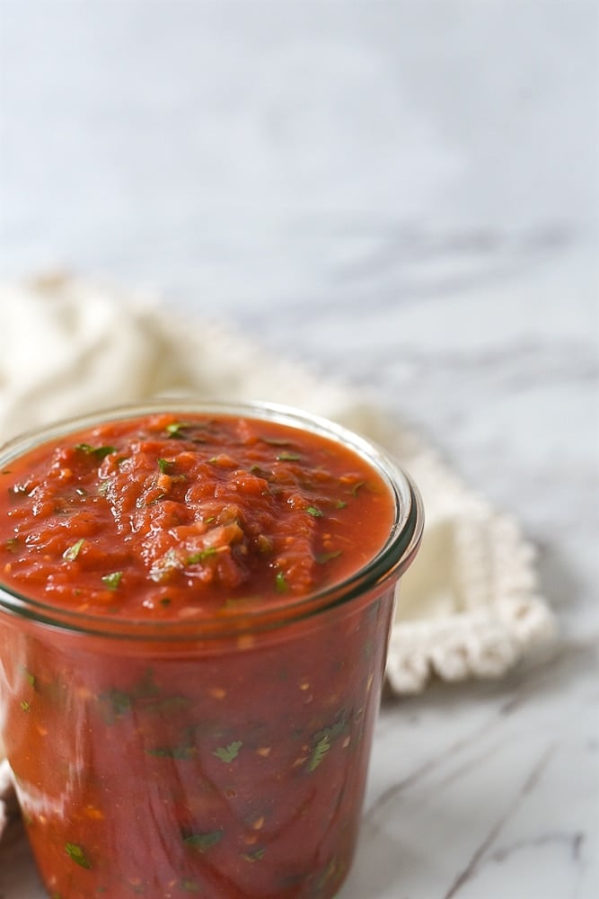 jar with salsa in it