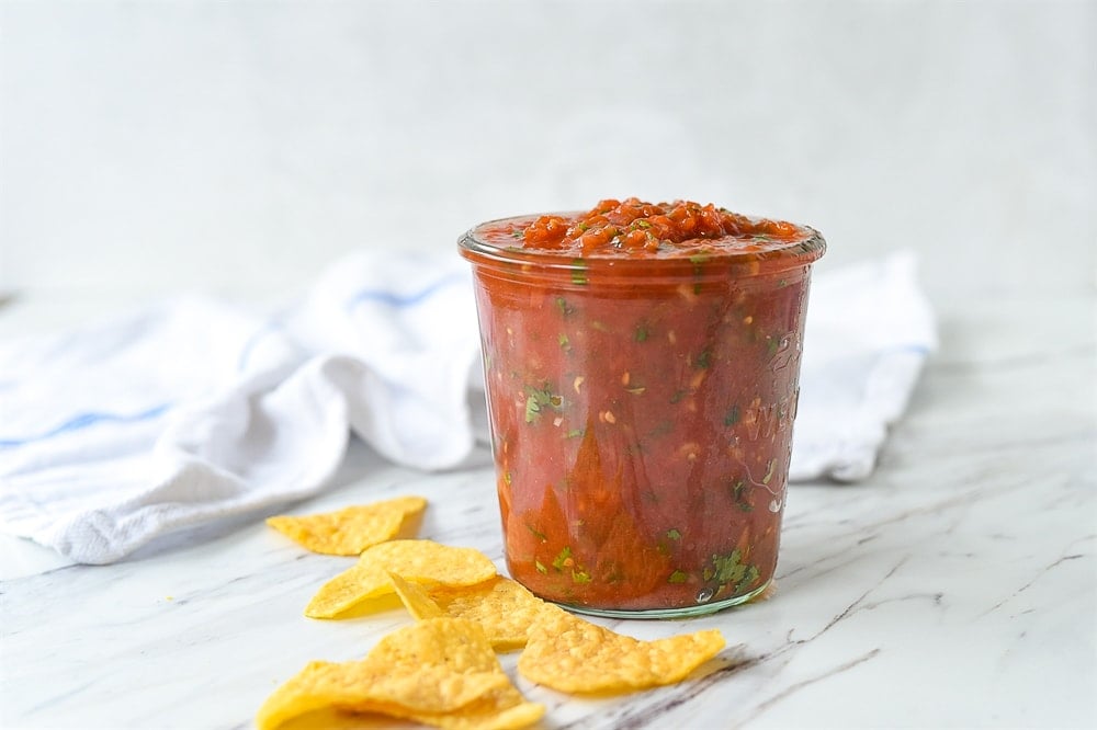 jar of easy blender salsa