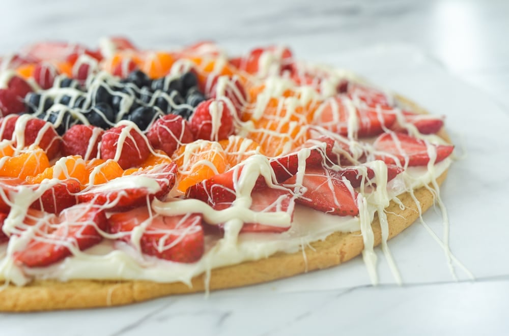 side view of fruit pizza