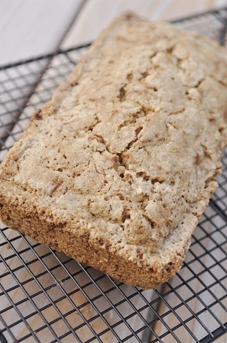 overhead shot of a loaf of zucchini bread