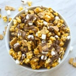 overhead shot of smore popcorn in a bowl