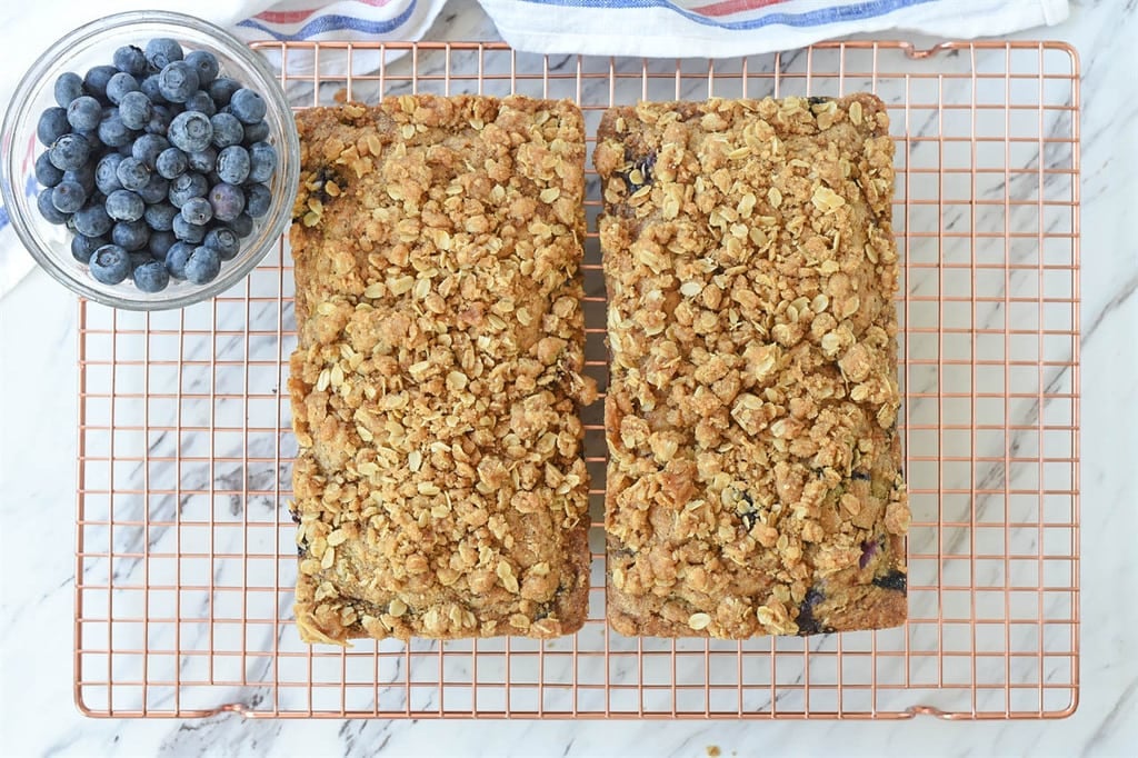 Loaves of Blueberry Zucchini Bread with streusel 