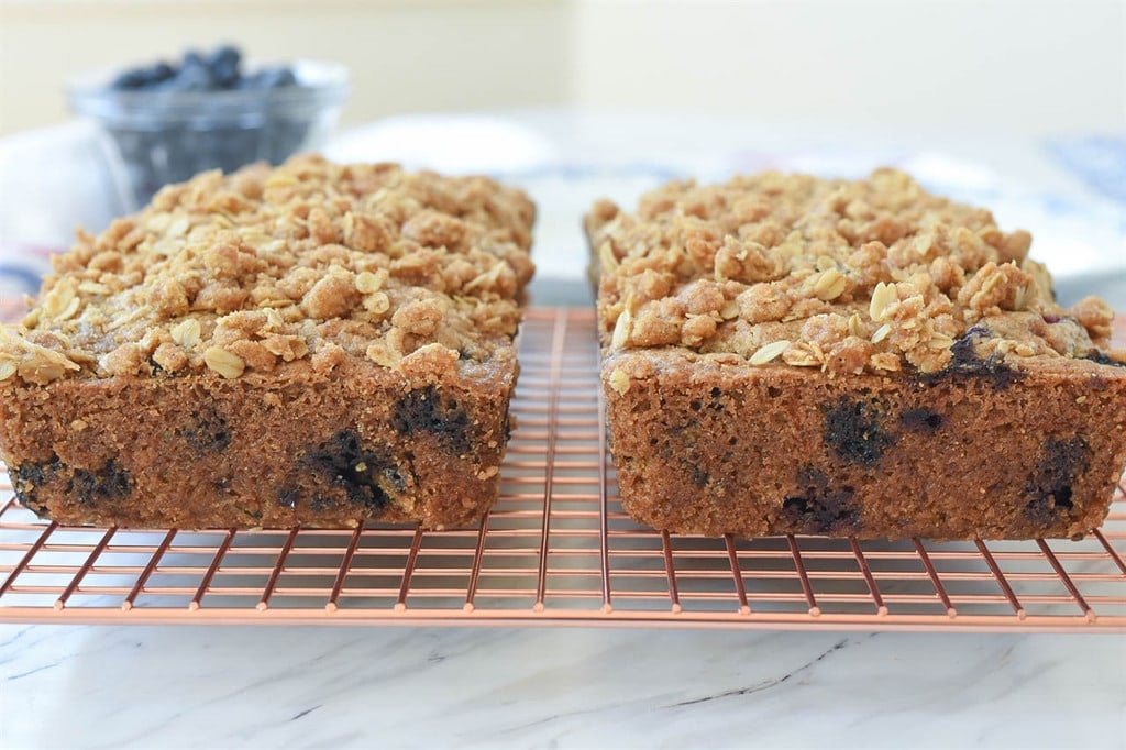 Two loaves of blueberry zucchini bread