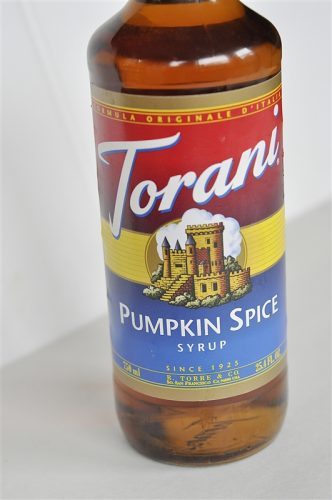 bottle of Torani pumpkin spice syrup