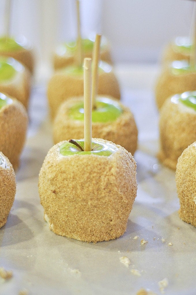 Caramel Apples dipped in white chocolate and cinnamon sugar