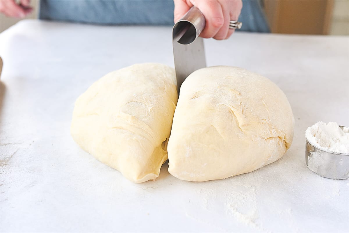 cutting dough in half