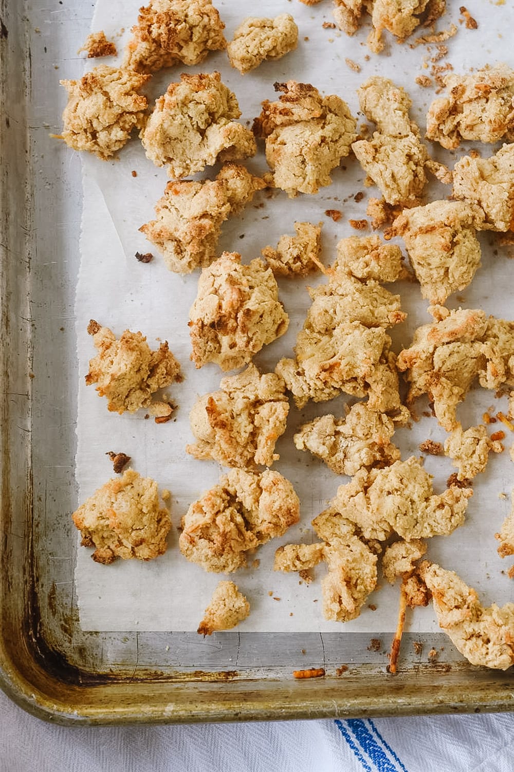 crumble topping on baking sheet