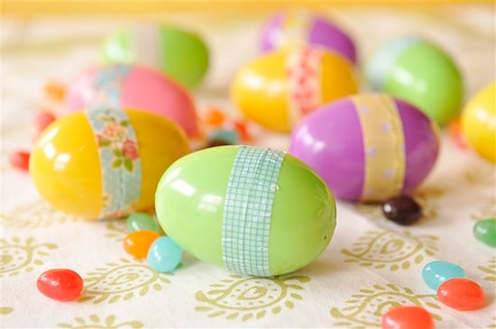 plastic easter eggs with washi tape on them.