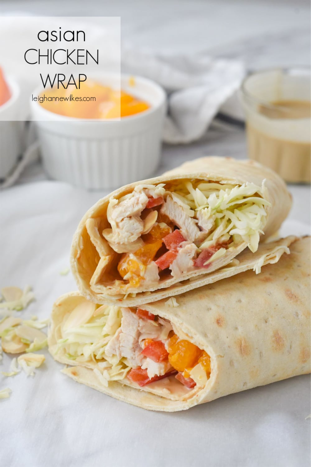 asian chicken wrap cut in half