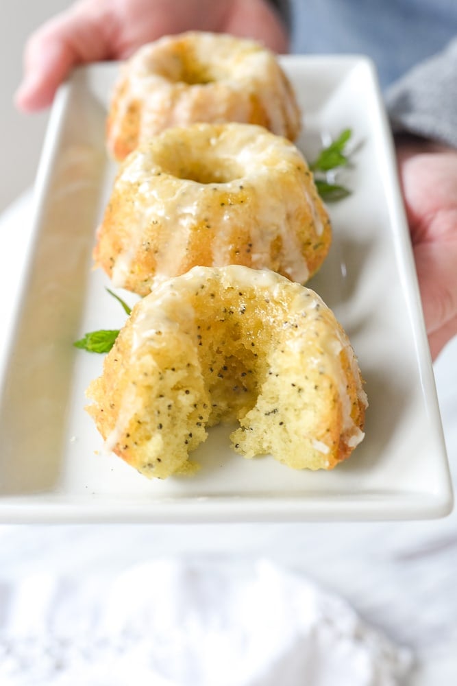 three bundt cakes on a plate