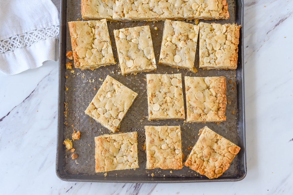 overhead shot of squares of blondies