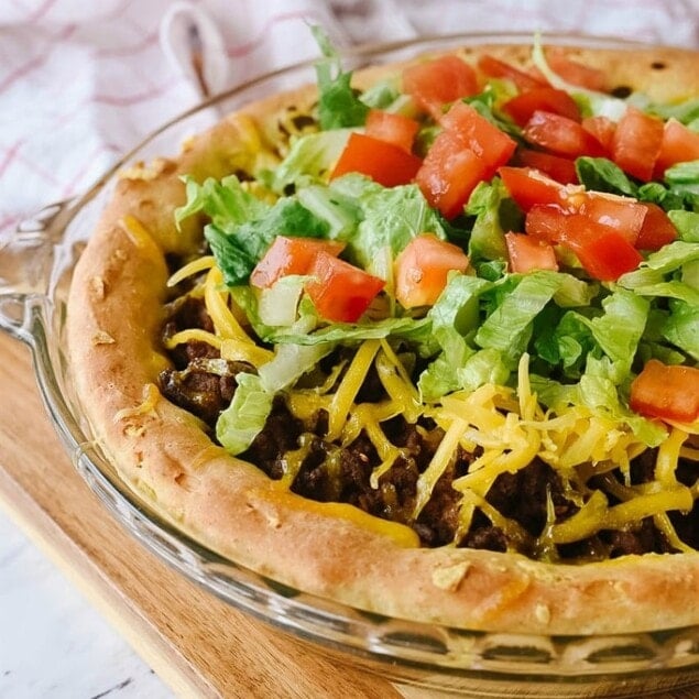 Taco Bake on a cutting board