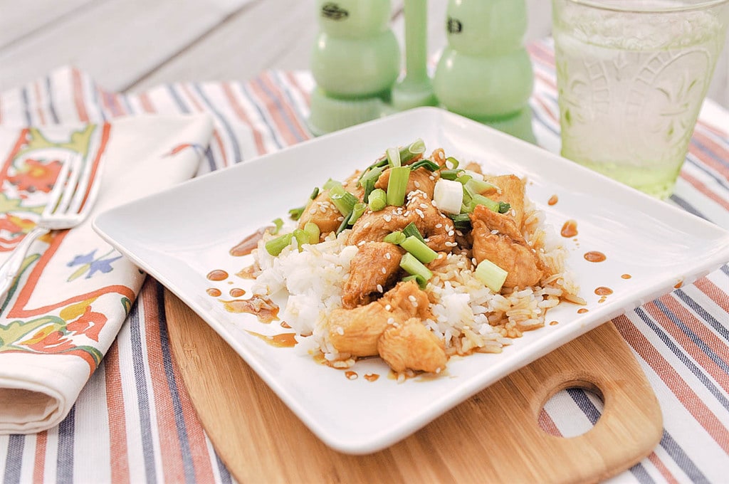 Sesame Chicken on a white plate