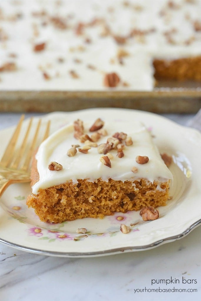 Pumpkin Bars Cream Cheese Frosting and pecans