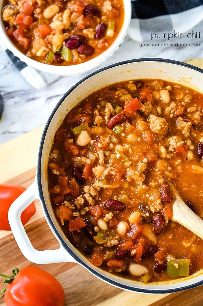 pot of Pumpkin Chili with chicken