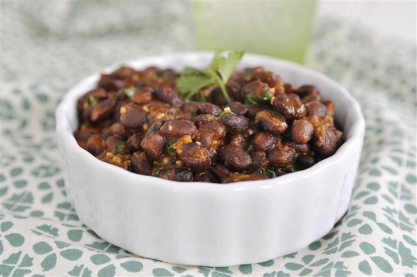 white bowl of Cafe Rio Black Beans