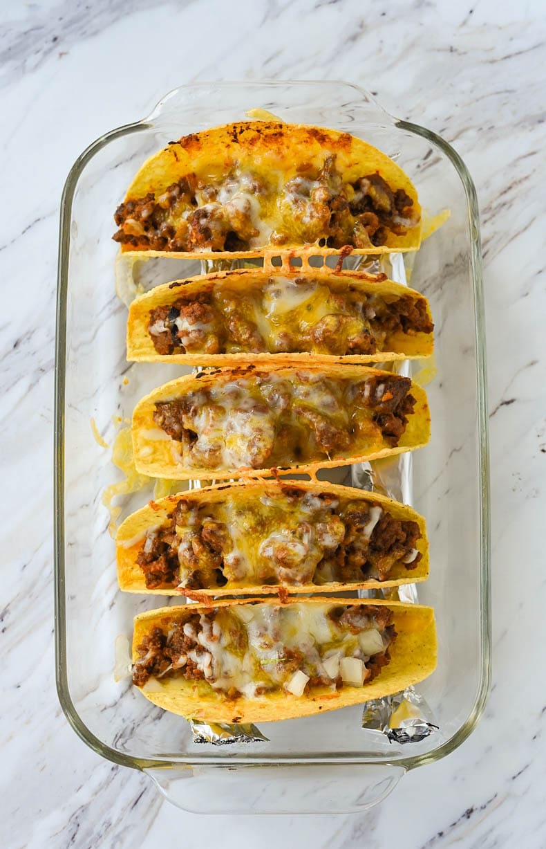 Baked tacos with meat and cheese