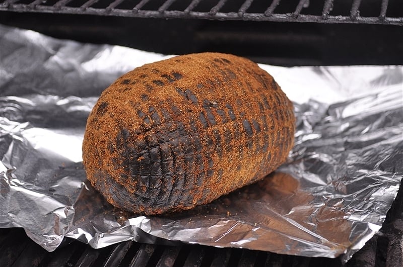 ham on foil ready for grill