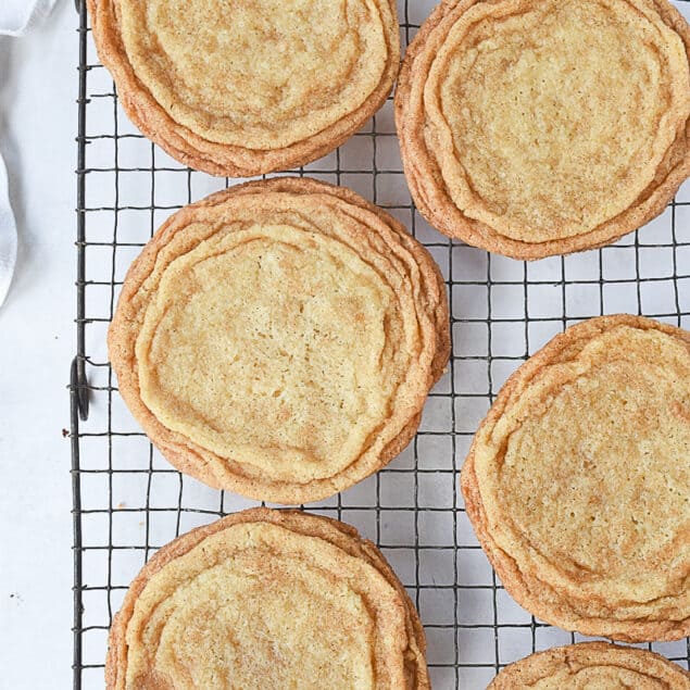 overhead shot of crispy snickerdoodle cookies