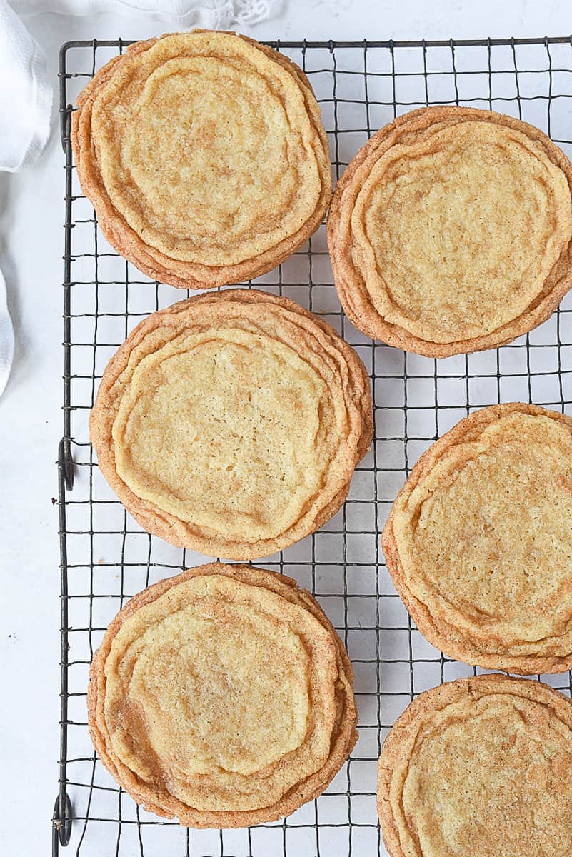 overhead shot of crispy snickerdoodle cookies