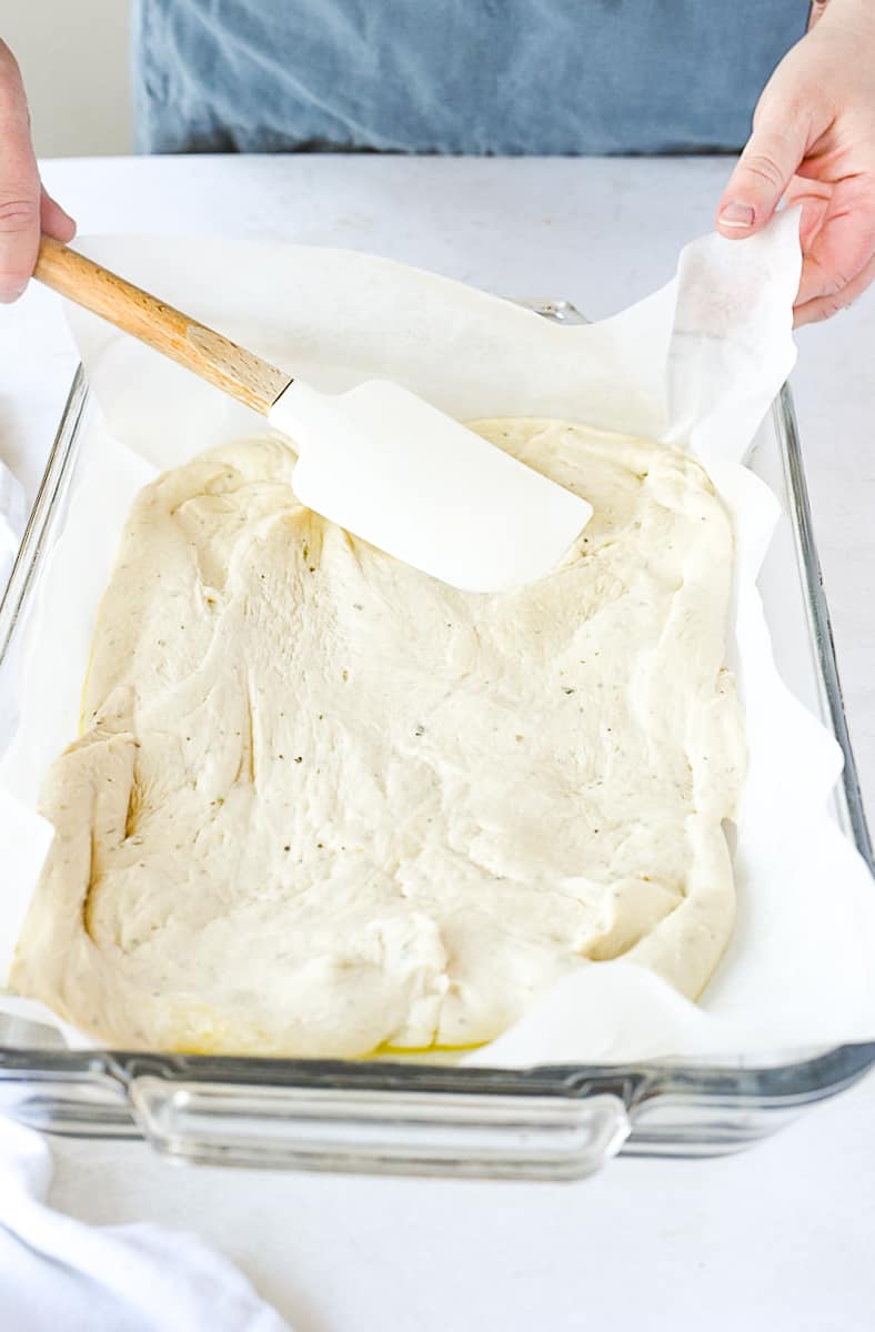 spreading dough in pan