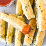 overhead shot of breadsticks