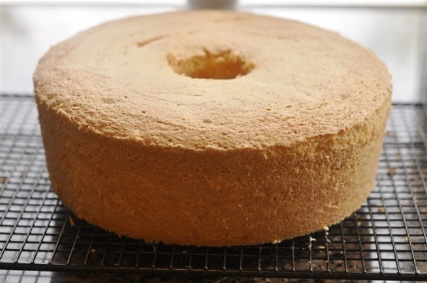 lemon sponge cake on cooling rack