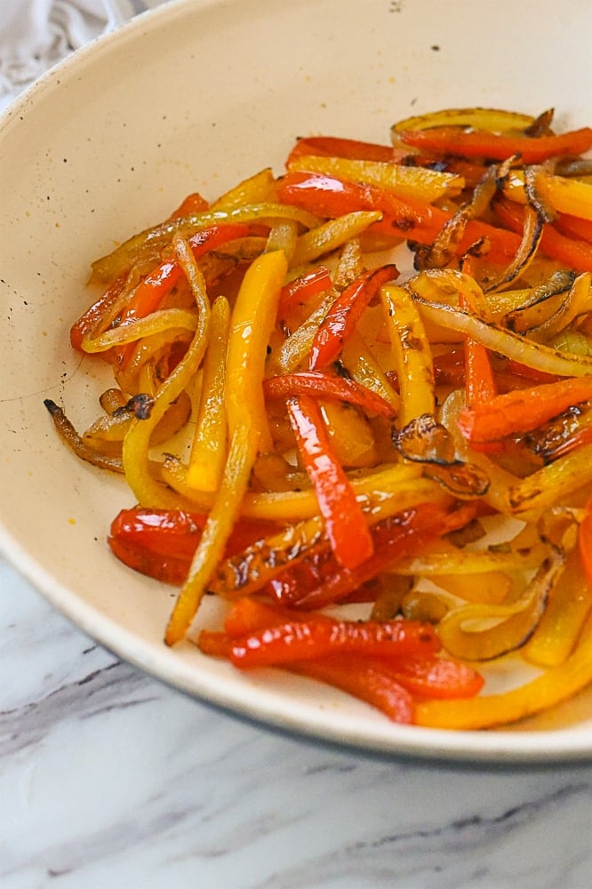 cooked peppers in pan