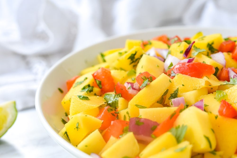 closeup of mango salsa