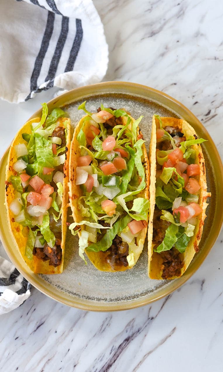 overhead shot of baked tacos