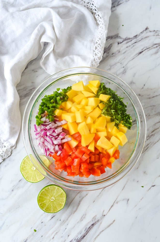 mango salsa ingredients in a bowl