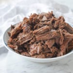 shredded balsamic beef in a bowl